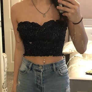 Blue Ruffled Sparkly Urban Outfitters Tube Top